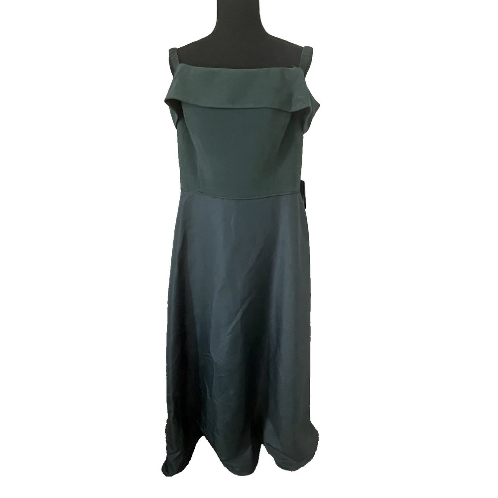 ADRIANNA PAPELL Sz 14 Jersey Taffeta Dress Gown Off The Shoulder Emerald Pockets